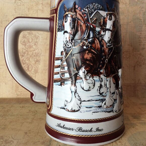 Vintage 1989 Budweiser Holiday Beer SteinMug Clydesdale Collector Anheuser-Busch - Picture 4 of 9